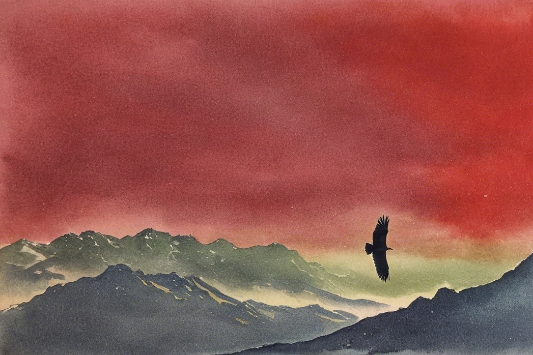 Eagle Soaring Over Majestic Mountain Landscape at Dusk