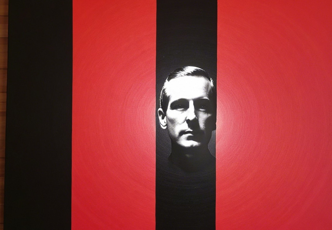 Monochrome Portrait with Red Background and Stripes