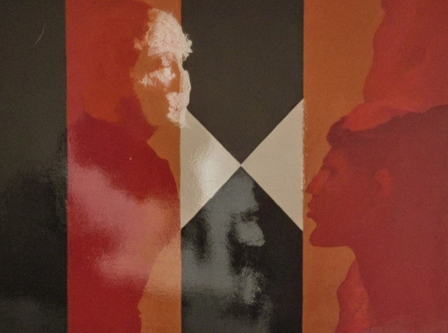 Geometric Abstract Painting with Silhouetted Figures