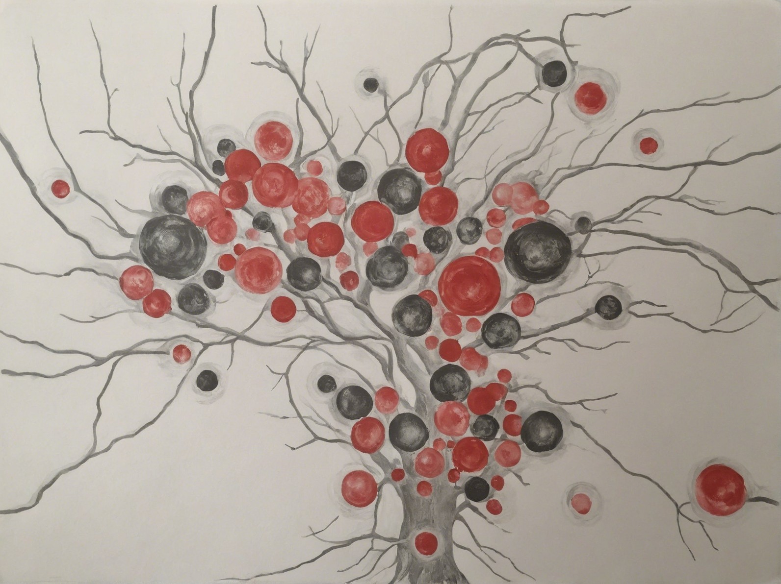 Monochrome Tree with Colorful Circles on Branches