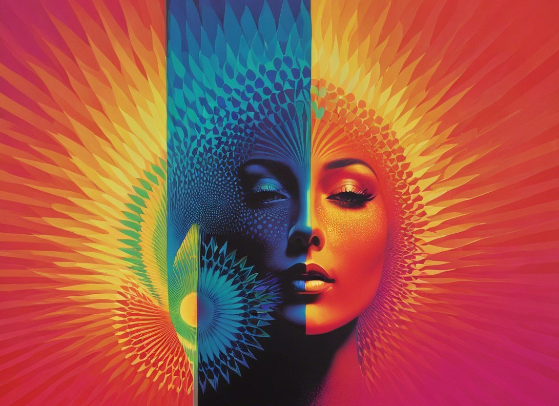 Vibrant Color Blend with Woman's Face and Patterns
