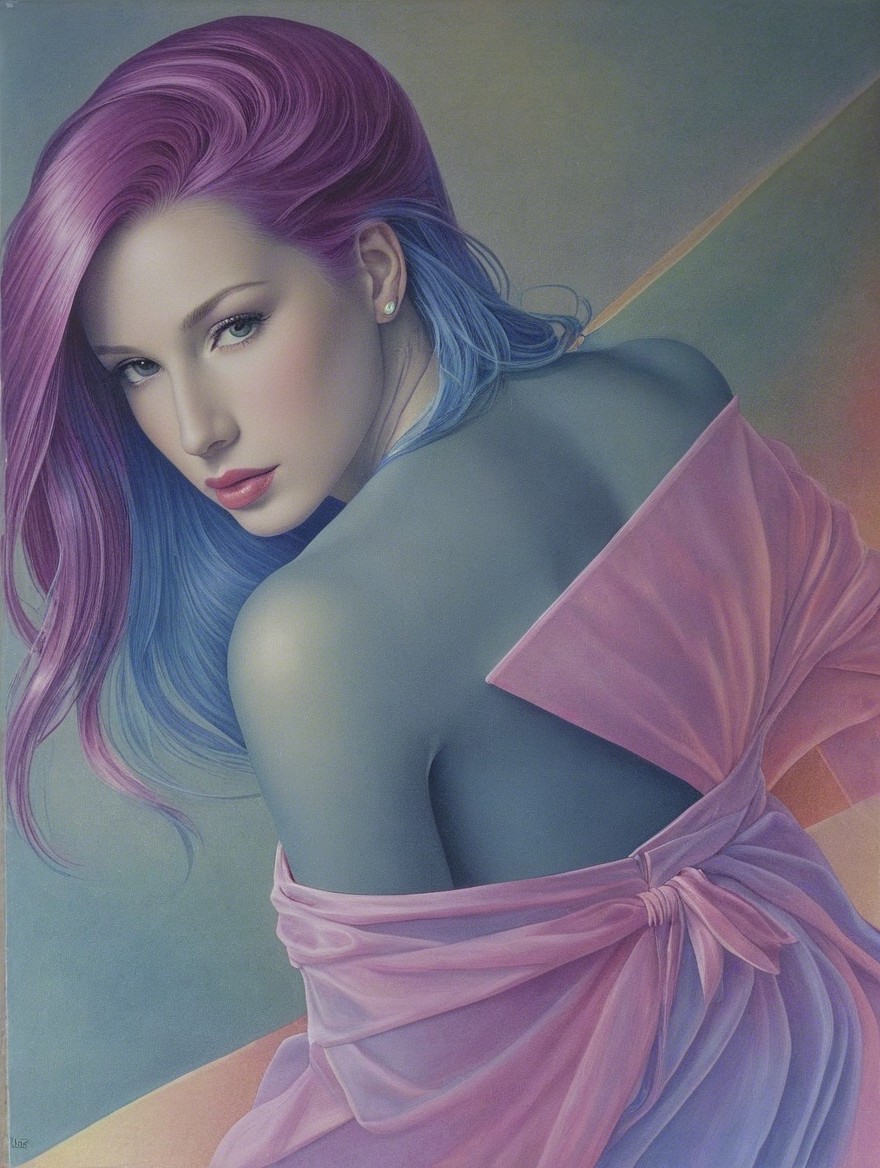 Portrait of a Young Woman with Colorful Hair and Dress