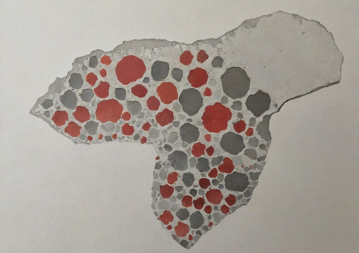 Textured Material Resembling Rock Fragment in Gray and Red