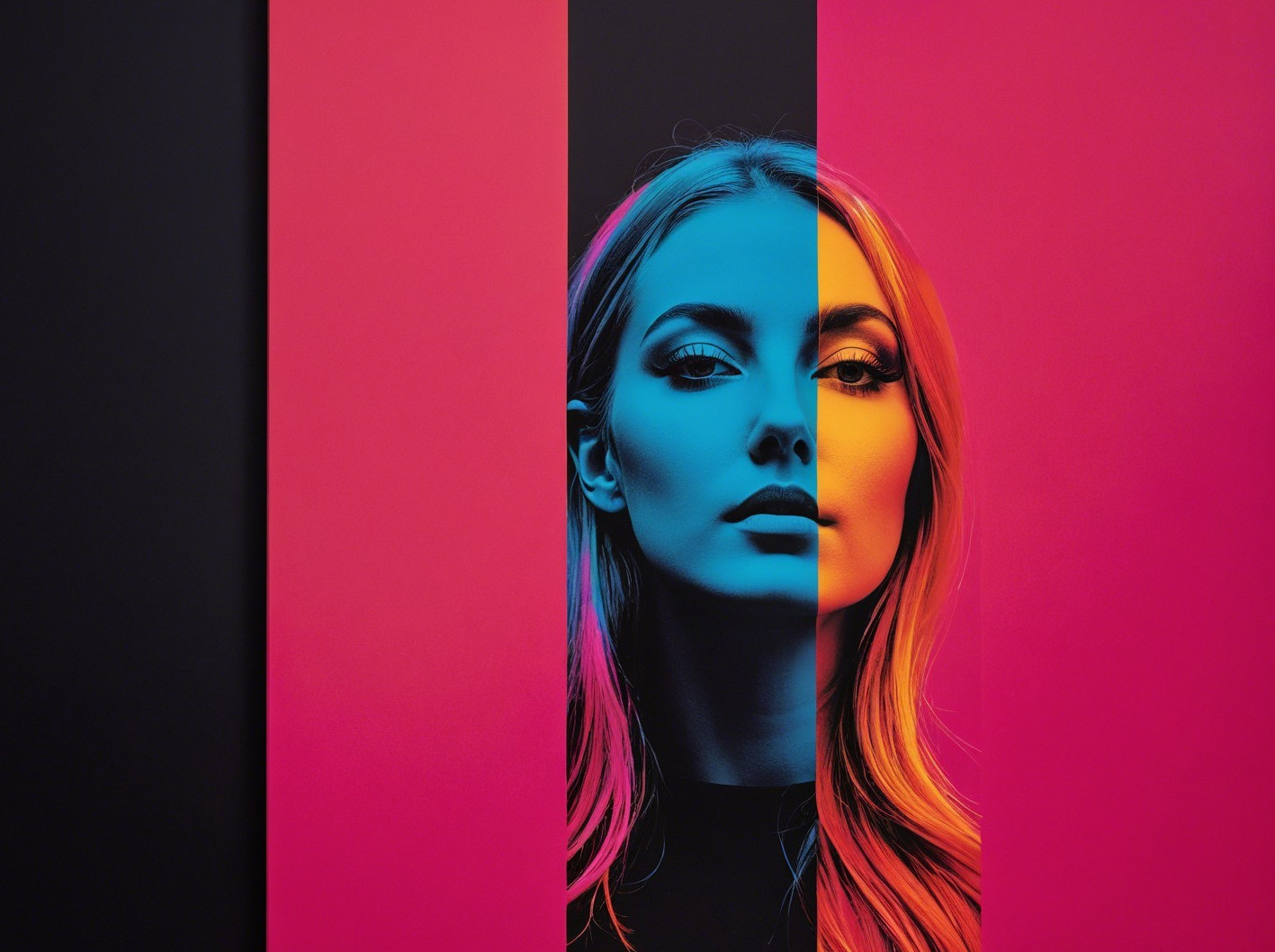 Woman's Face in Vibrant Blue and Pink Colors