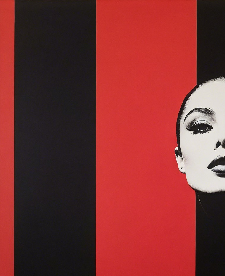 Minimalist Woman's Face on Black and Red Background