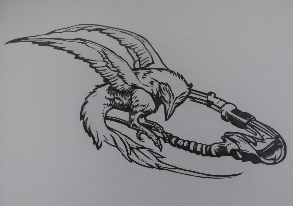 Stylized Bird with Metallic Claw in Dynamic Design