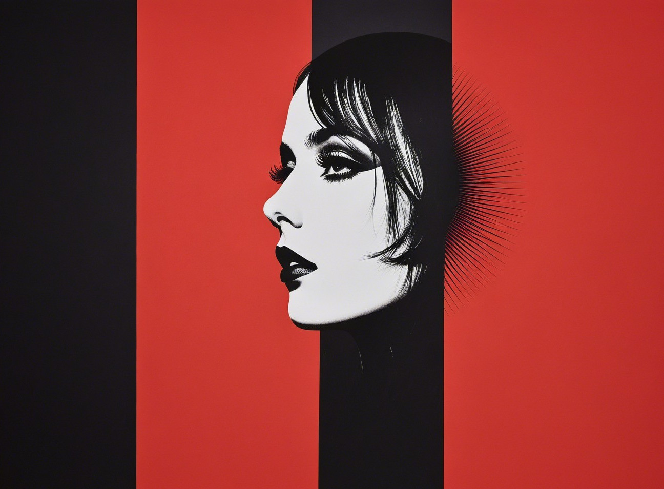 Black and White Silhouette on Red Striped Background
