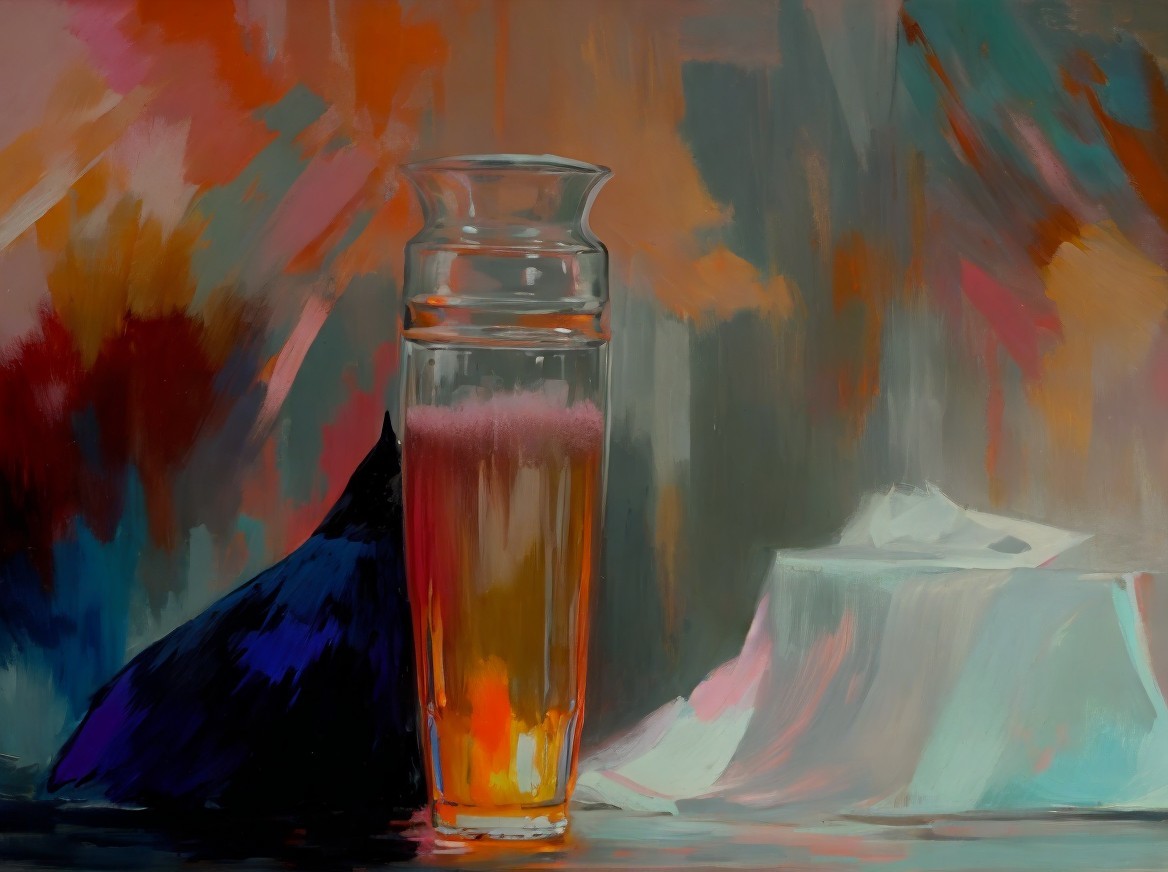 Golden Beverage in Glass with Colorful Background