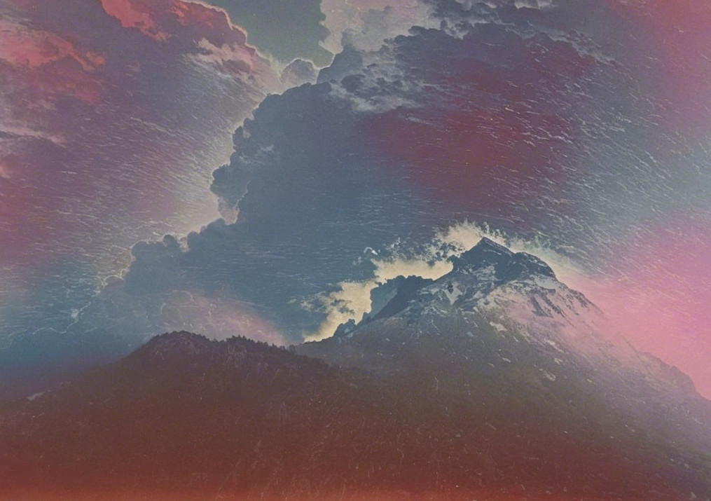 Dramatic Mountain Landscape with Dark Clouds and Lightning