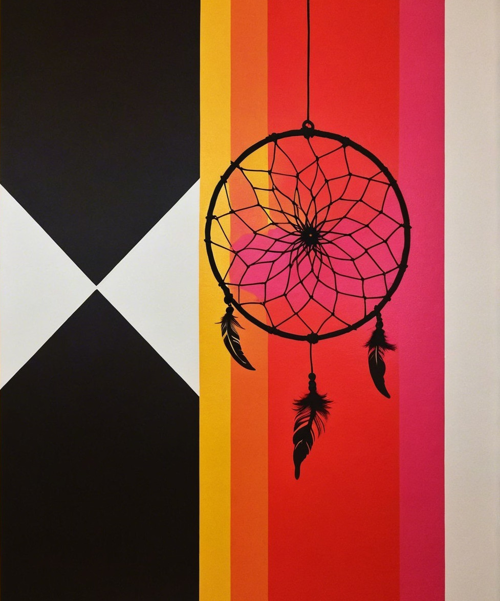 Vibrant Abstract Design with Dreamcatcher and Stripes