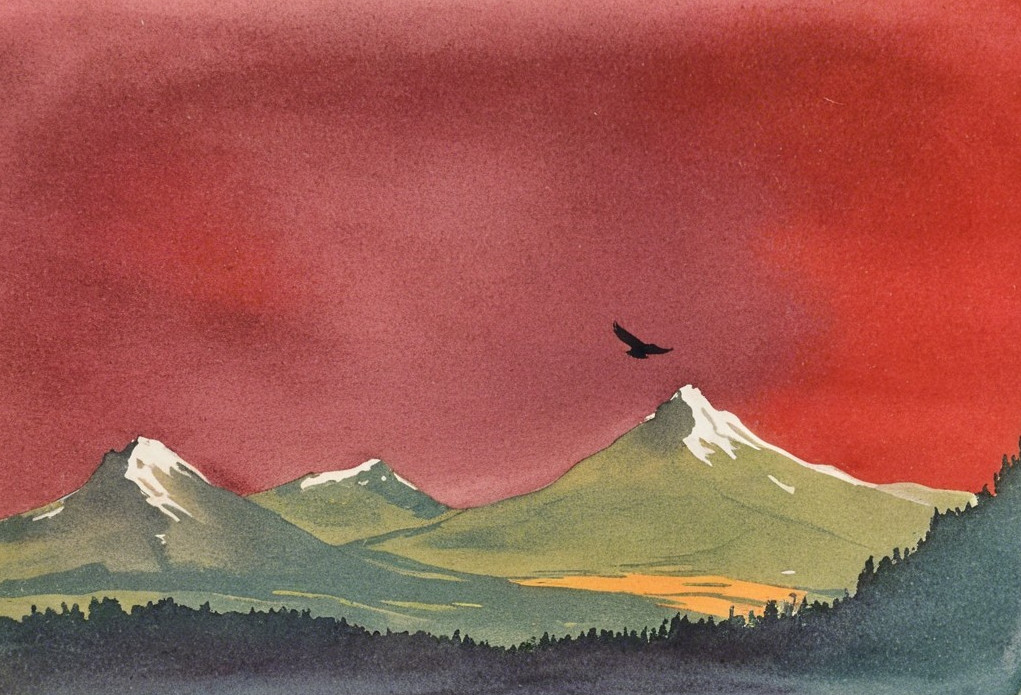 Serene Mountain Landscape at Dusk with Snow-Capped Peaks