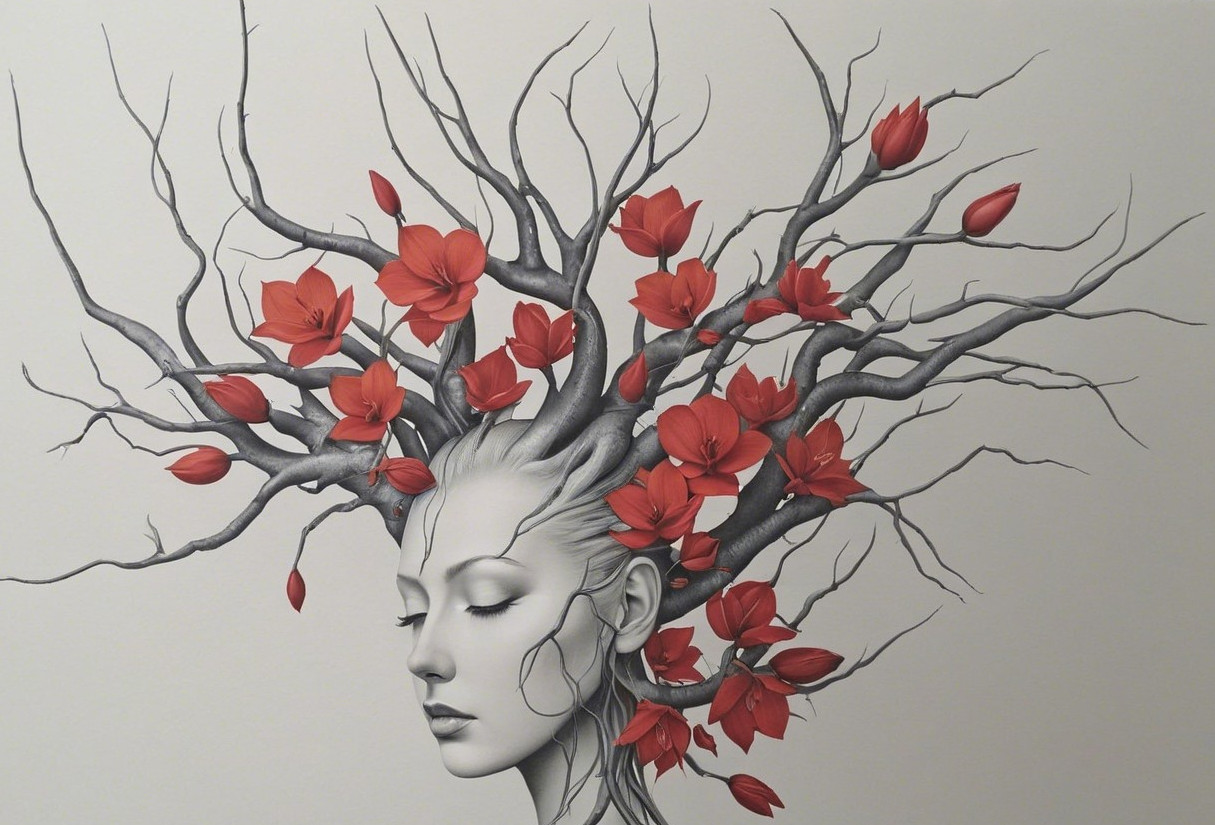 Artistic Representation of Woman with Tree Branch Hair