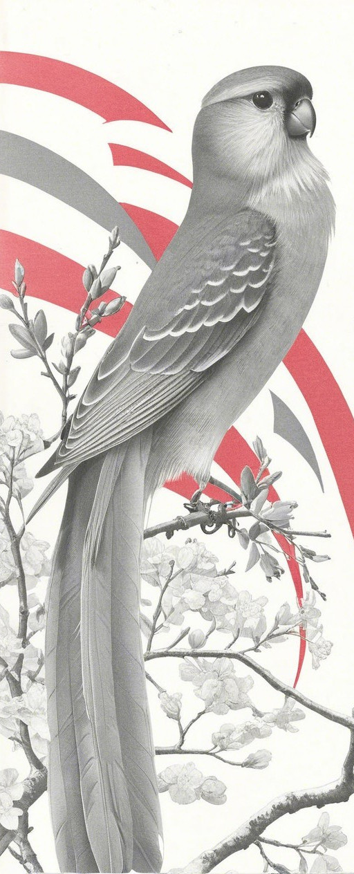 Bird on Branch Surrounded by Abstract Floral Design