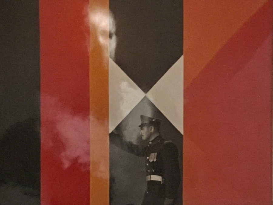 Abstract Painting with Military Silhouette and Shapes