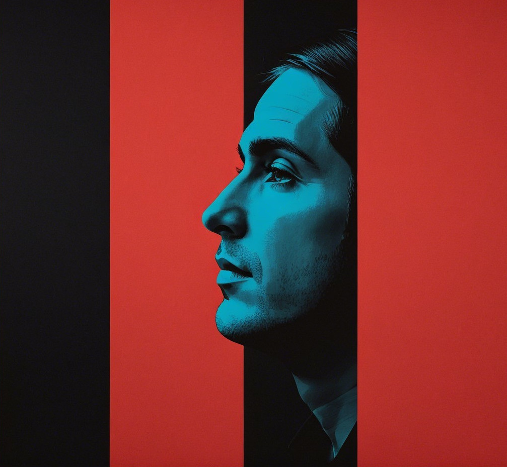 Profile of a man in bold colors and graphic design