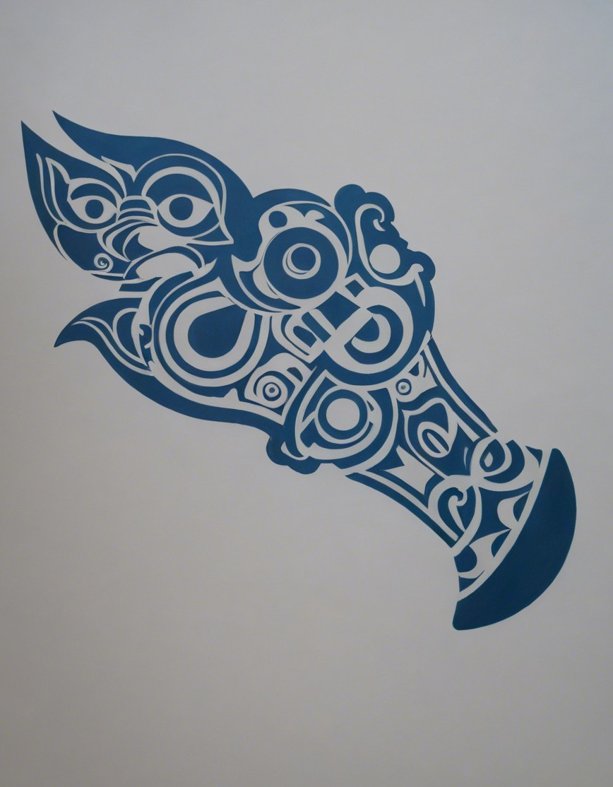 Intricate Deep Blue Design with Nature Themes