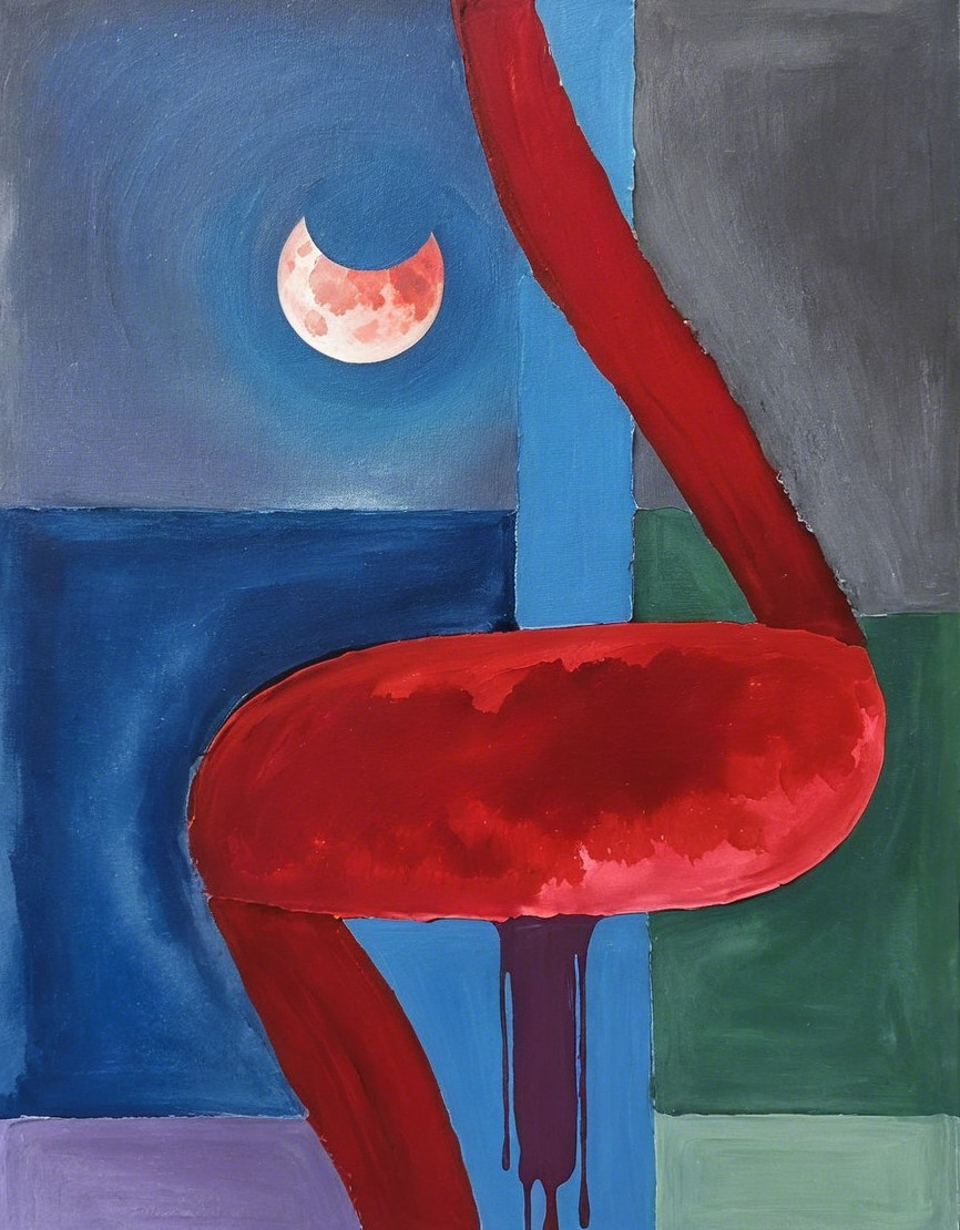 Abstract Composition with Red Forms and Geometric Shapes