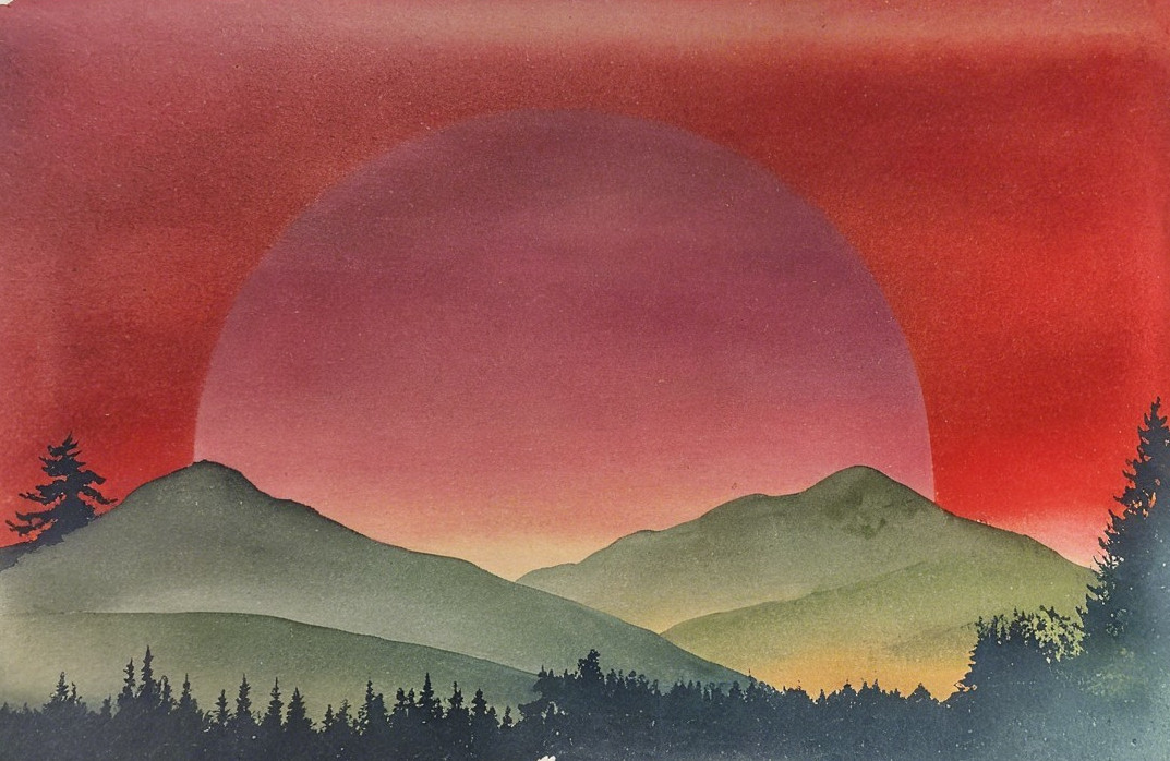 Serene Landscape with Vibrant Sunset and Rolling Hills