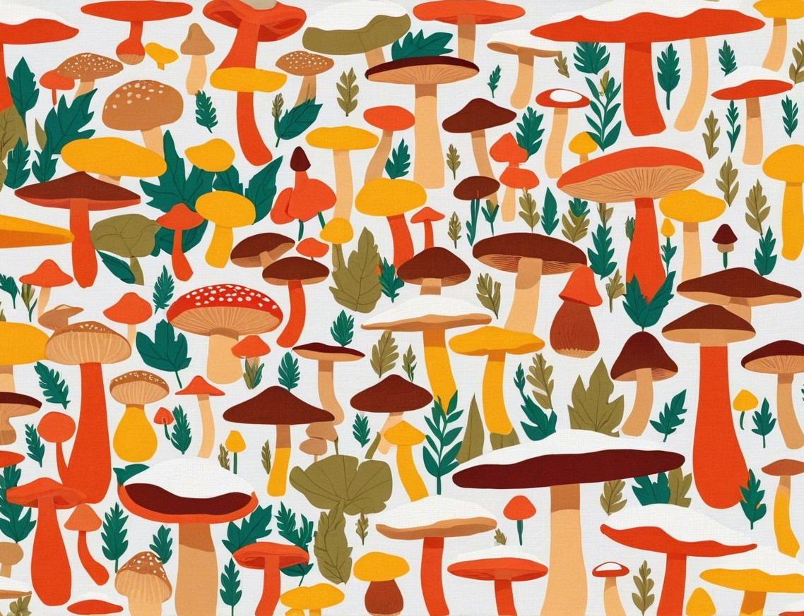 Colorful Mushroom Pattern with Whimsical Forest Theme