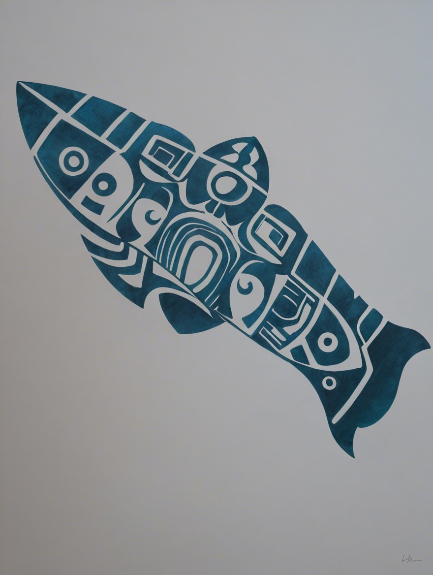 Stylized Fish Design in Blue with Intricate Patterns
