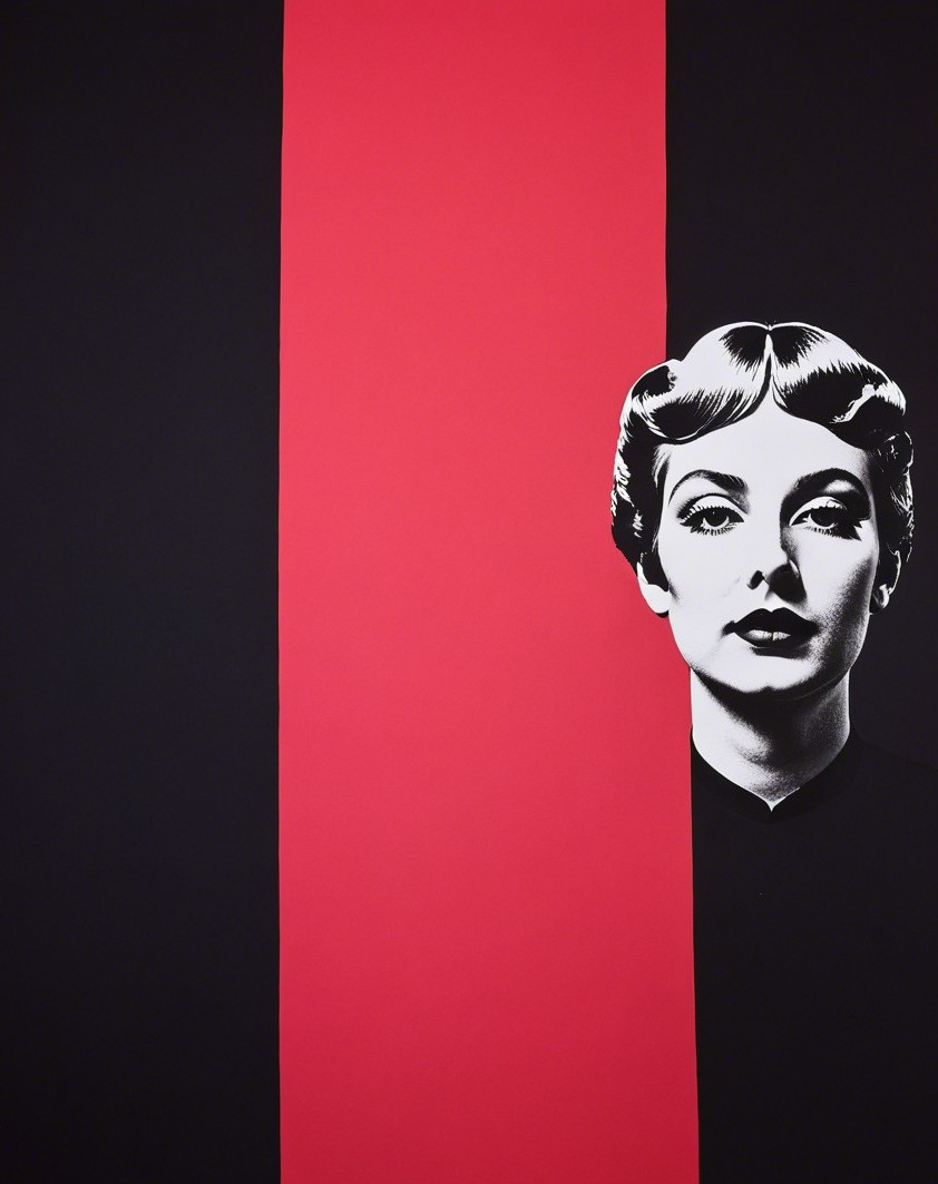 Artwork with Black Background and Red Stripe Design