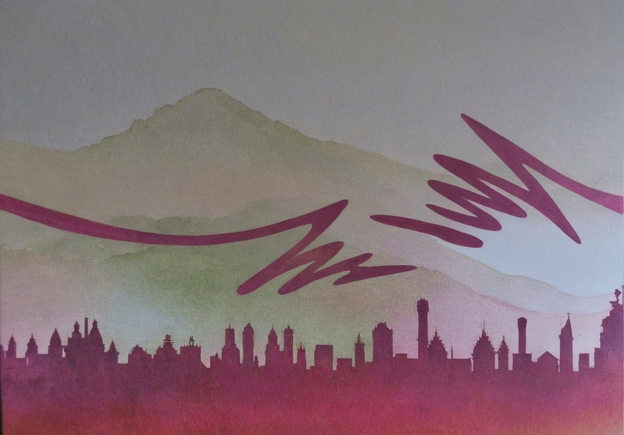 Stylized Cityscape Silhouette with Gradient Background