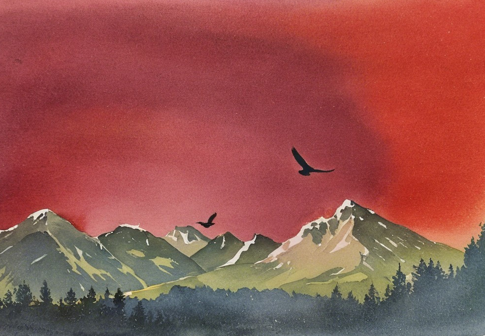 Majestic Mountain Landscape with Vivid Sky Colors