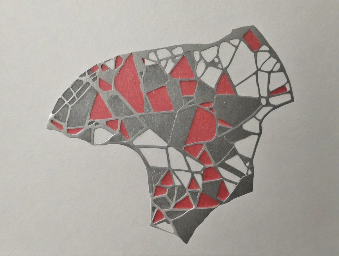 Abstract Geometric Design in Gray and Red Shades