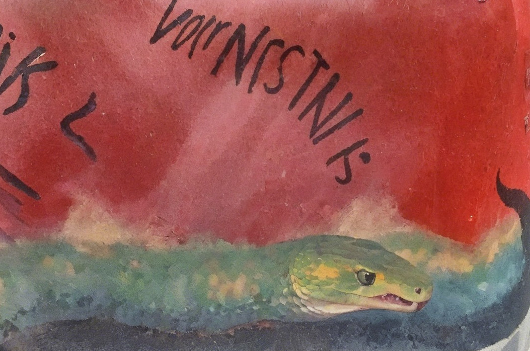 Watercolor Painting of a Snake in Swirling Waves