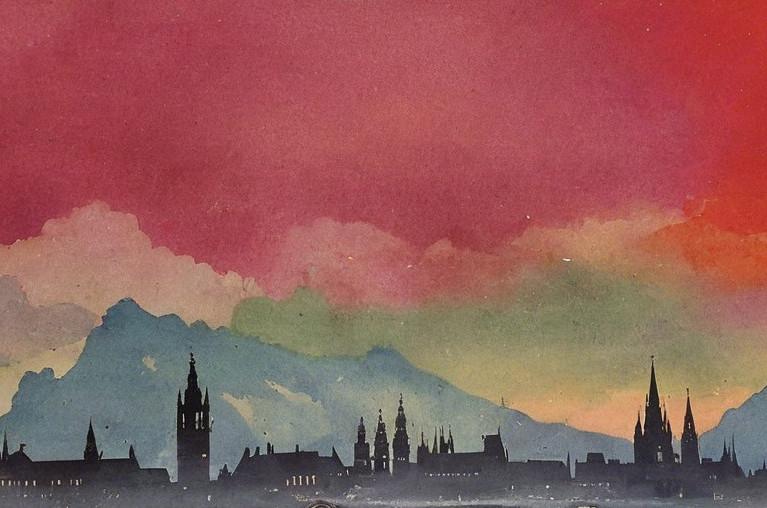Dramatic Skyline Silhouette with Multicolored Sky