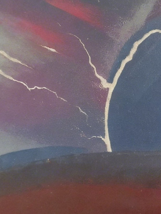 Abstract Landscape with Lightning and Dark Silhouette