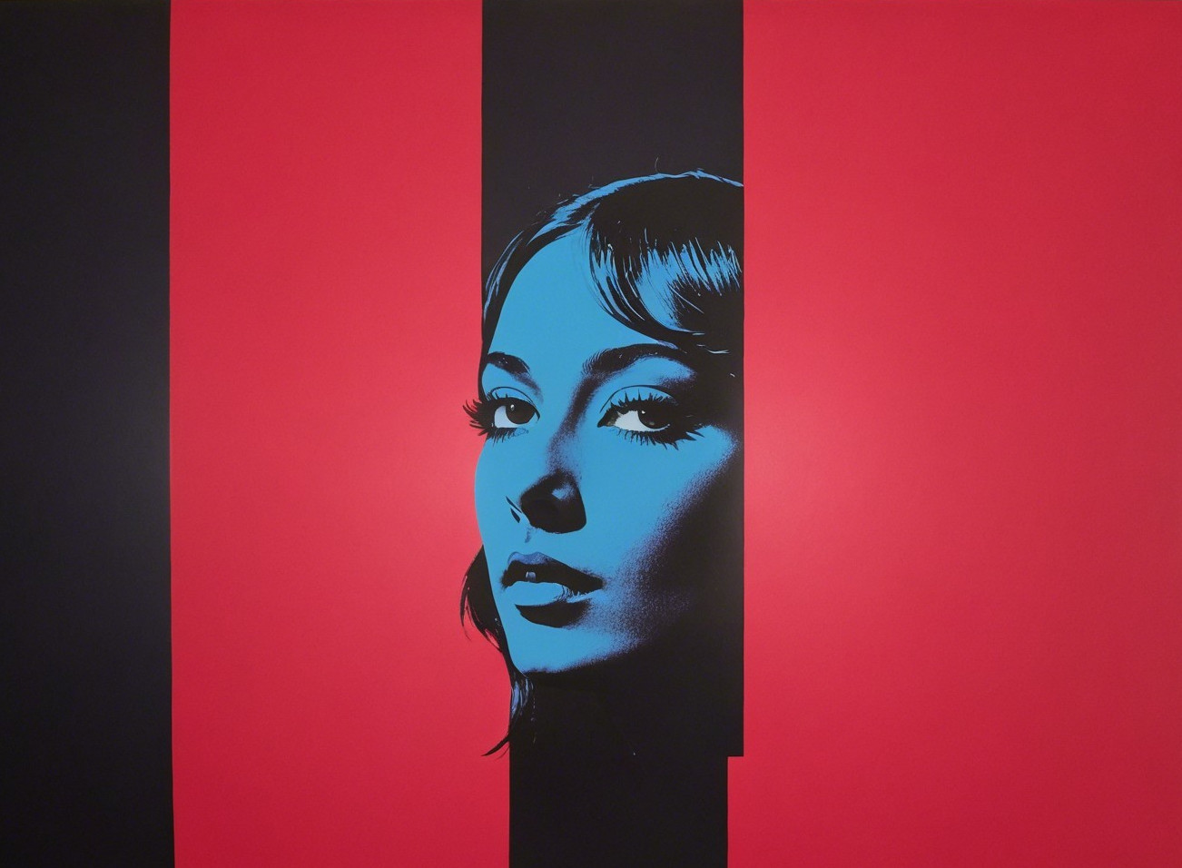 Portrait of a Woman in Blue on Red Background