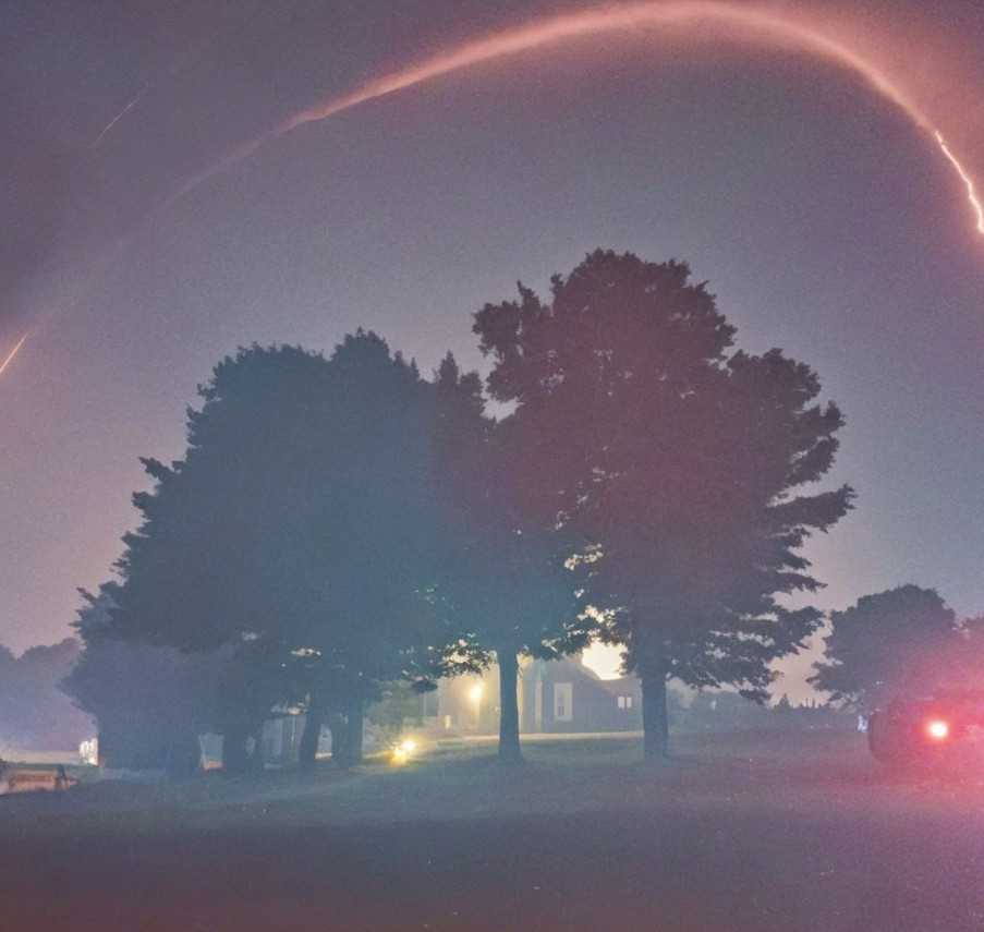 Silhouette of Trees Under a Night Sky with Glow