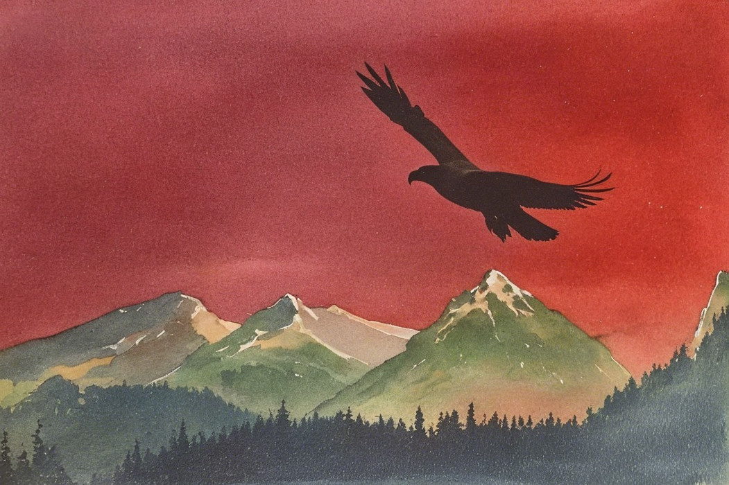 Eagle Soaring Over Snow-Capped Mountains at Sunset