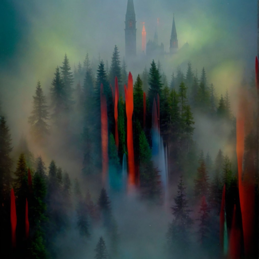 Mystical Landscape with Forests and Ethereal Castle