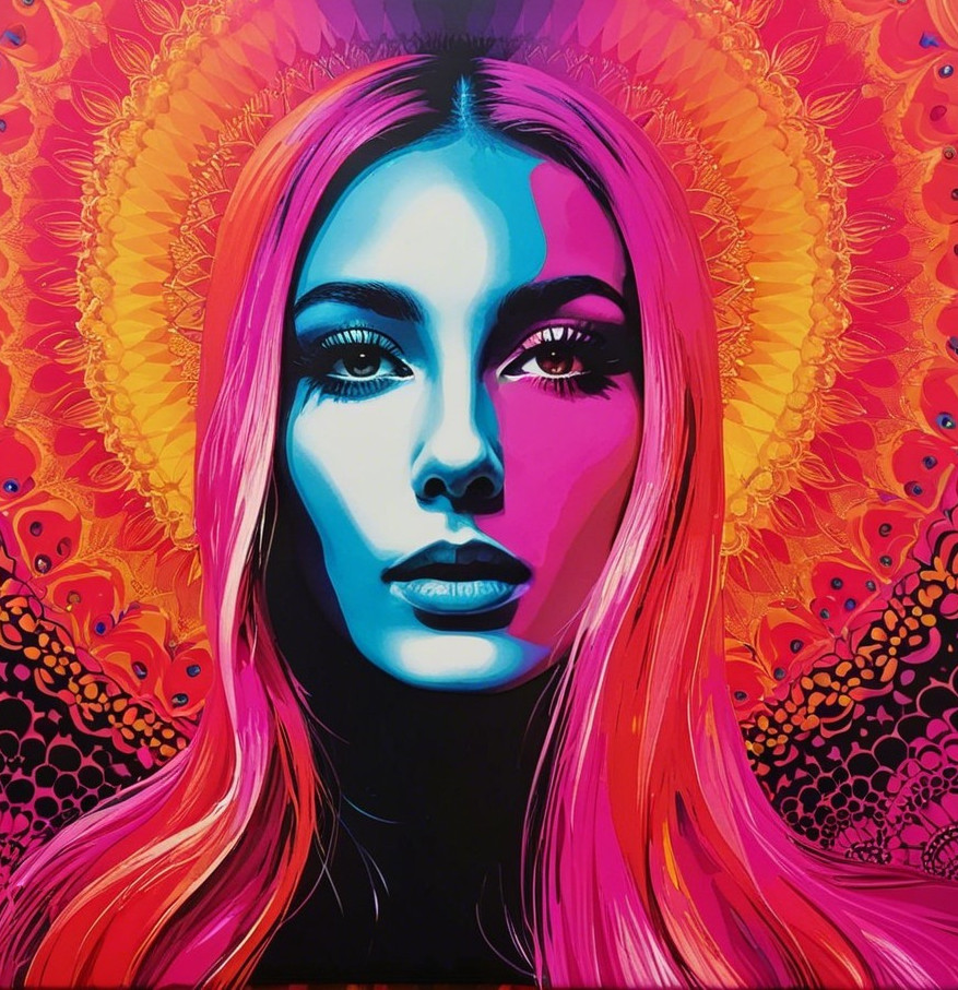 Vibrant Portrait of a Woman with Mandala Background