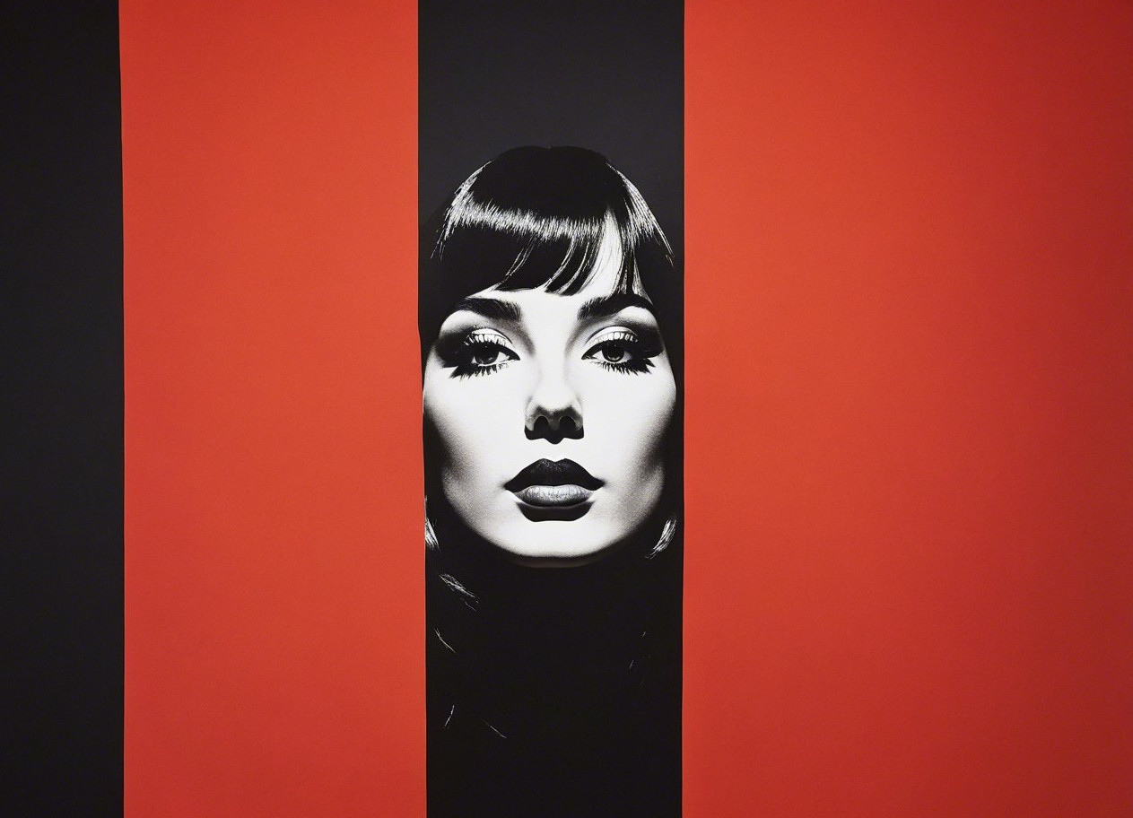 Black and White Portrait of a Woman with Red Background