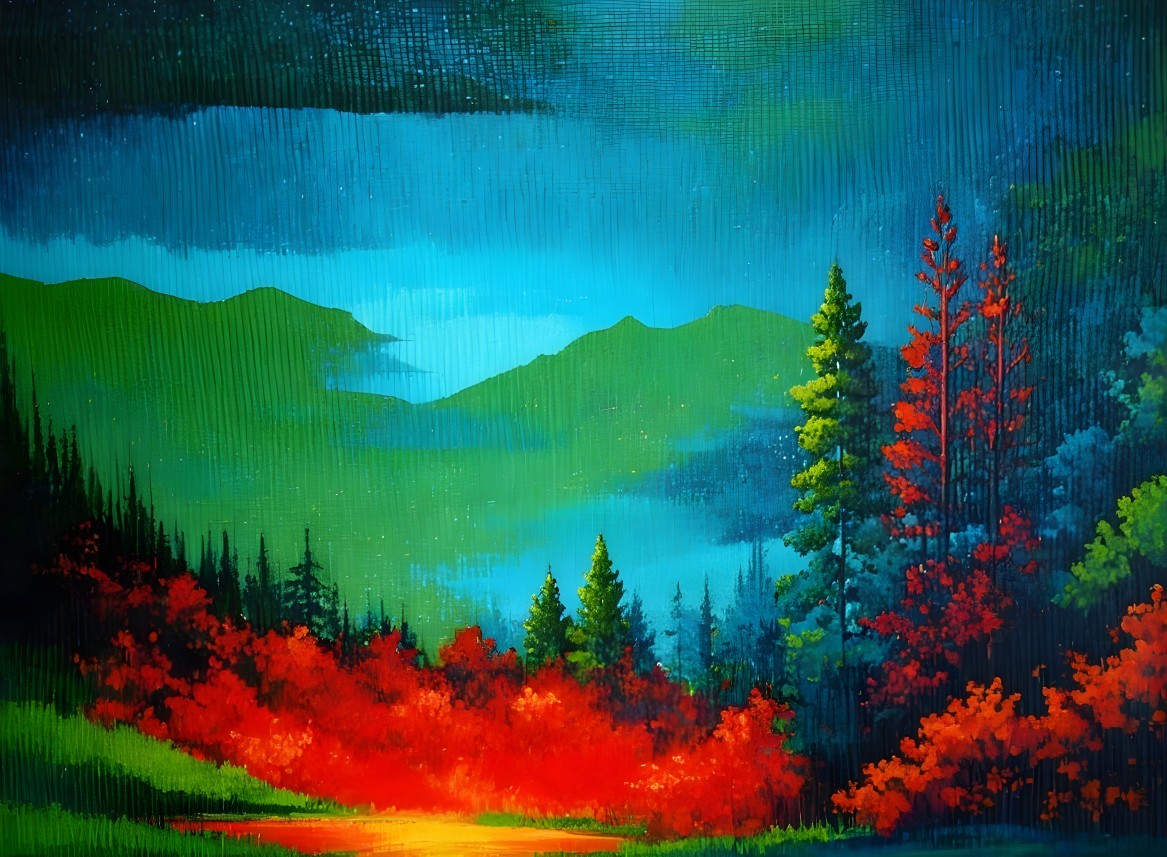 Serene Landscape with Vibrant Hues and Mountains