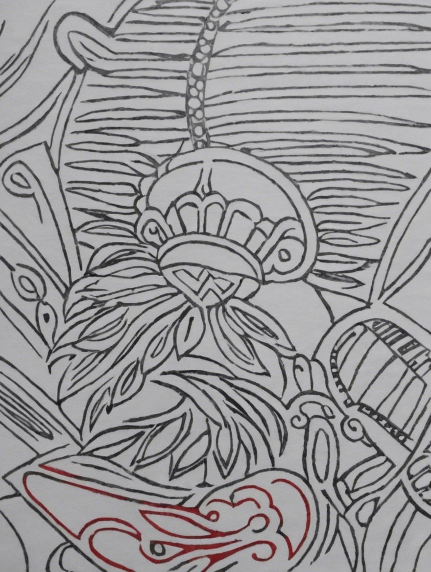 Intricate Line Art with Floral and Geometric Designs