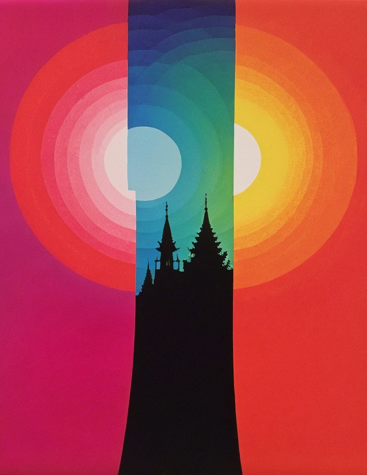 Abstract Composition with Gothic Tower Silhouette