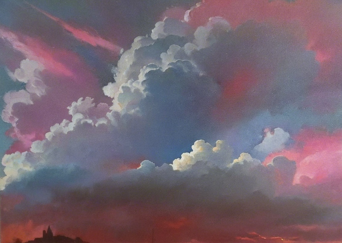 Dramatic Sky with Vibrant Swirling Clouds and Silhouette