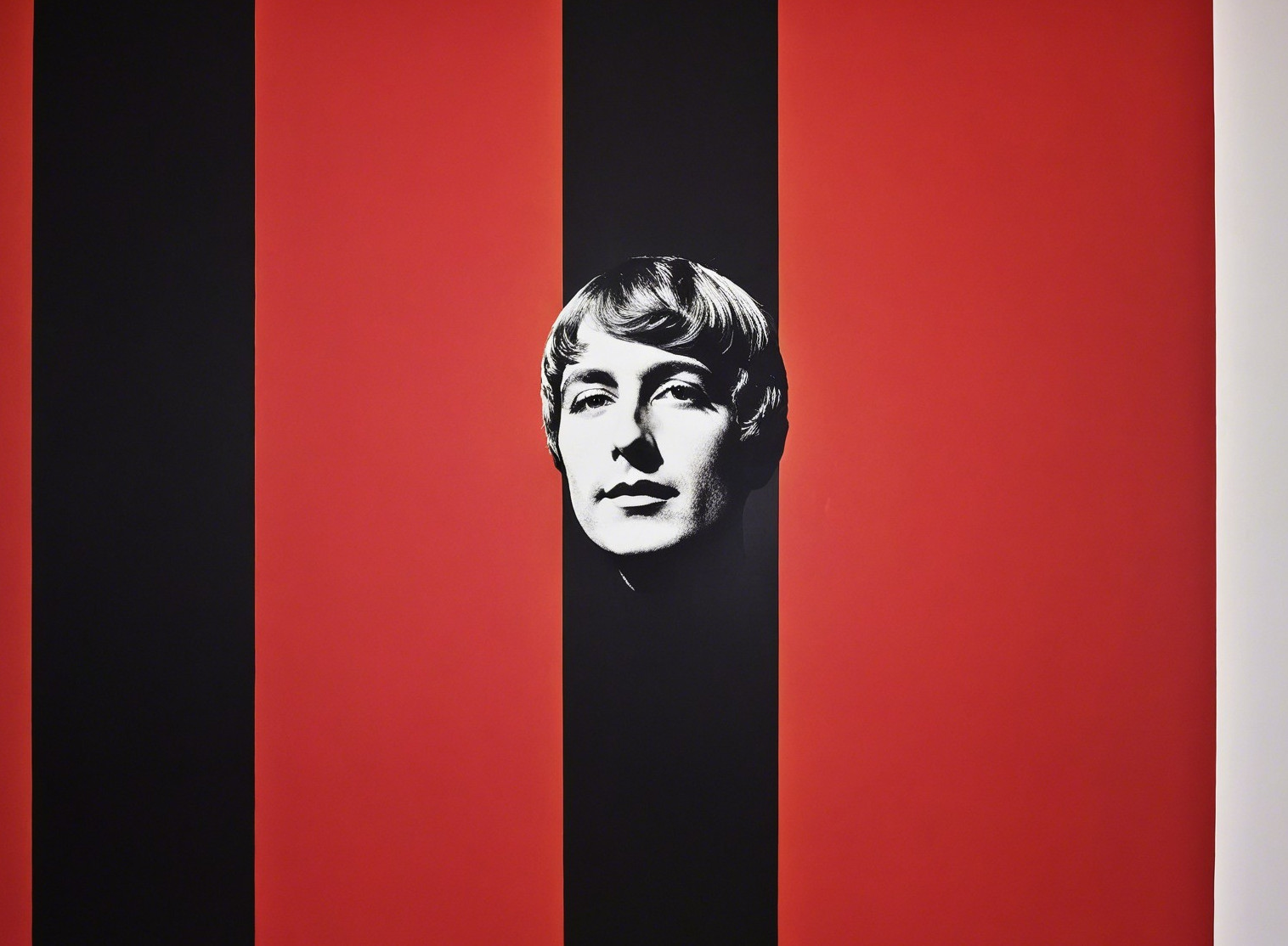 Bold Portrait Surrounded by Red and Black Stripes