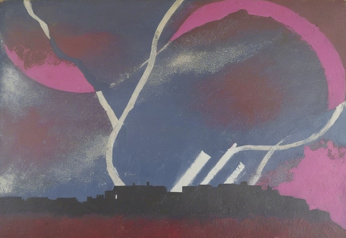 Abstract Landscape with City Silhouettes and Vivid Colors