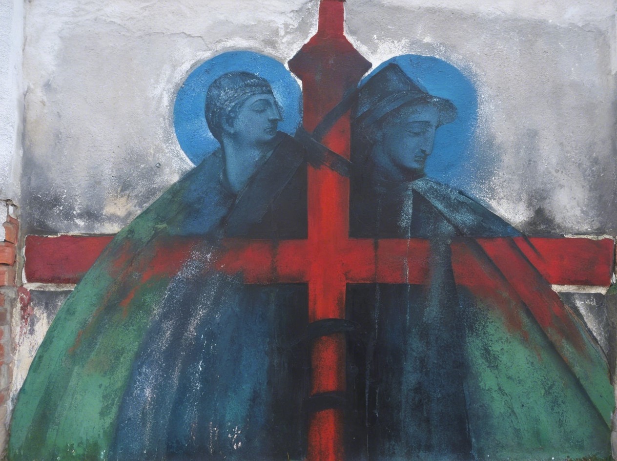 Figures in Flowing Garments with Red Cross and Aura