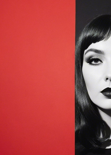Black-and-White Portrait with Red Background Contrast