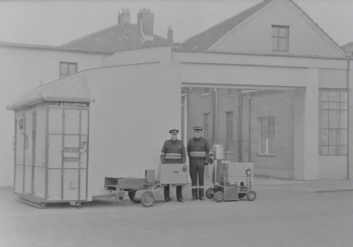 Police Officers and Mobile Unit in Vintage Scene