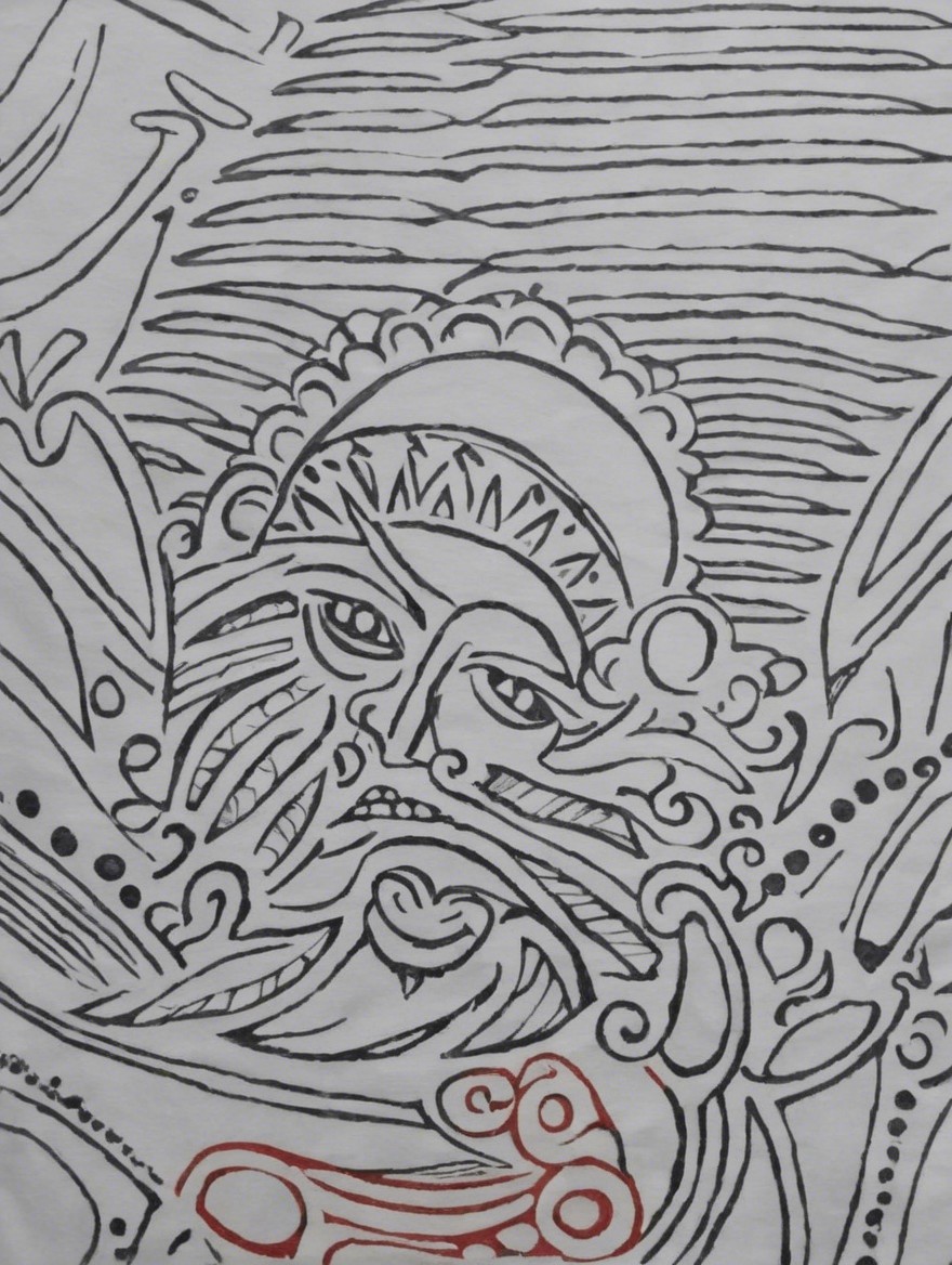 Stylized Drawing with Intricate Line Work and Accents