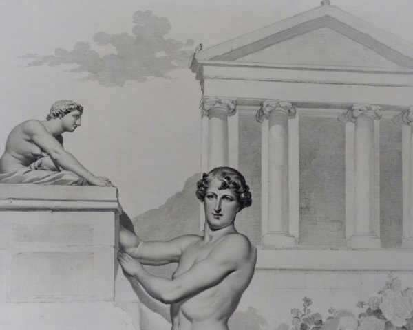 Classical Architectural Scene with Male and Female Figures