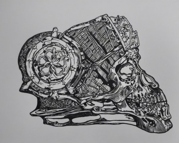 Intricate Ornamental Skull Illustration with Patterns