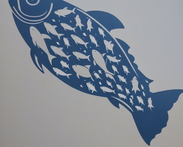 Stylized Blue Fish Silhouette with White Fish Pattern